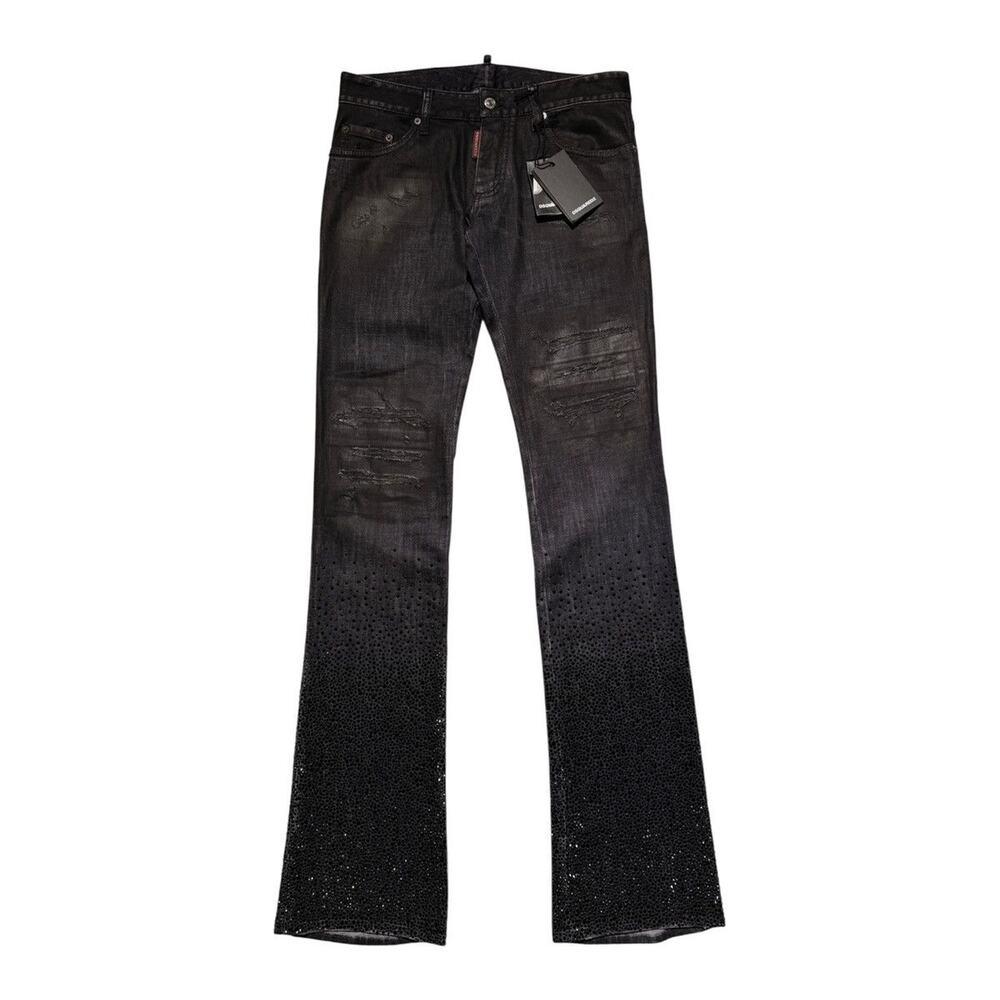 $2,340 crystal embellished waxed denim